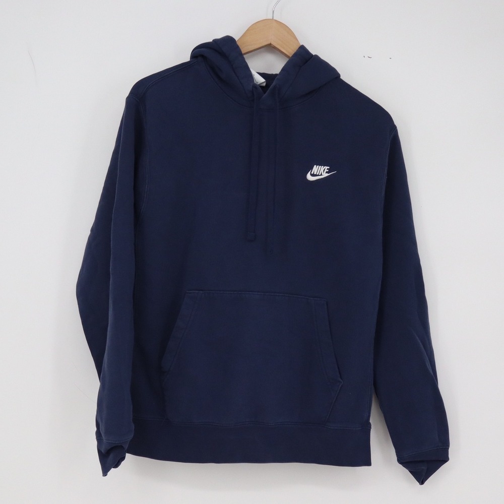 Nike Hoodie Mens Medium Pullover Navy Blue Embroidered Logo Excellent